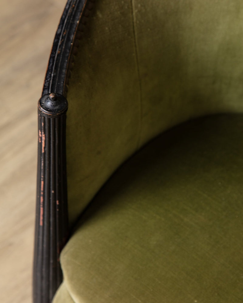 Art Deco Green Velvet Barrel - Back Settee, France, 1940's - Lone Fox