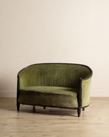 Art Deco Green Velvet Barrel - Back Settee, France, 1940's - Lone Fox