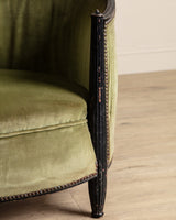 Art Deco Green Velvet Barrel - Back Settee, France, 1940's - Lone Fox