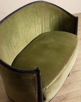 Art Deco Green Velvet Barrel - Back Settee, France, 1940's - Lone Fox