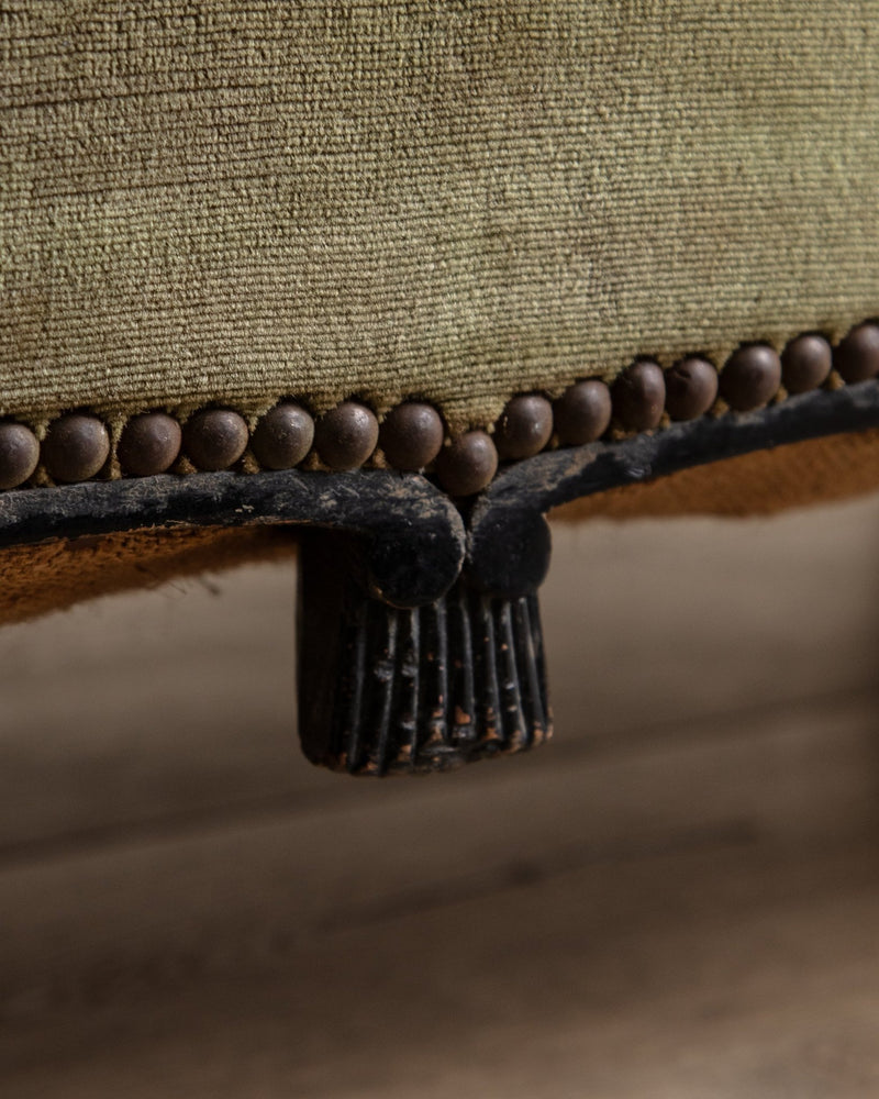 Art Deco Green Velvet Barrel - Back Settee, France, 1940's - Lone Fox