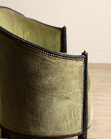 Art Deco Green Velvet Barrel - Back Settee, France, 1940's - Lone Fox