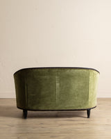 Art Deco Green Velvet Barrel - Back Settee, France, 1940's - Lone Fox