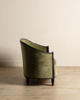 Art Deco Green Velvet Barrel - Back Settee, France, 1940's - Lone Fox