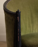 Art Deco Green Velvet Barrel - Back Settee, France, 1940's - Lone Fox