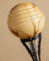Art Deco Iron Lamp with Marbled Glass Globe, France, 1950's - Lone Fox