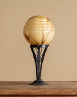 Art Deco Iron Lamp with Marbled Glass Globe, France, 1950's - Lone Fox