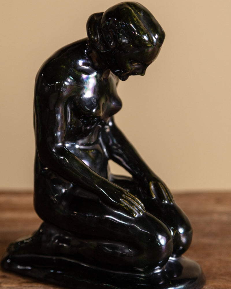 Art Deco Kneeling Woman Sculpture by Ágnes S. Kepes, Hungary