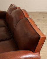 Art Deco Leather Mustache Back Sofa, France, 1930's - Lone Fox
