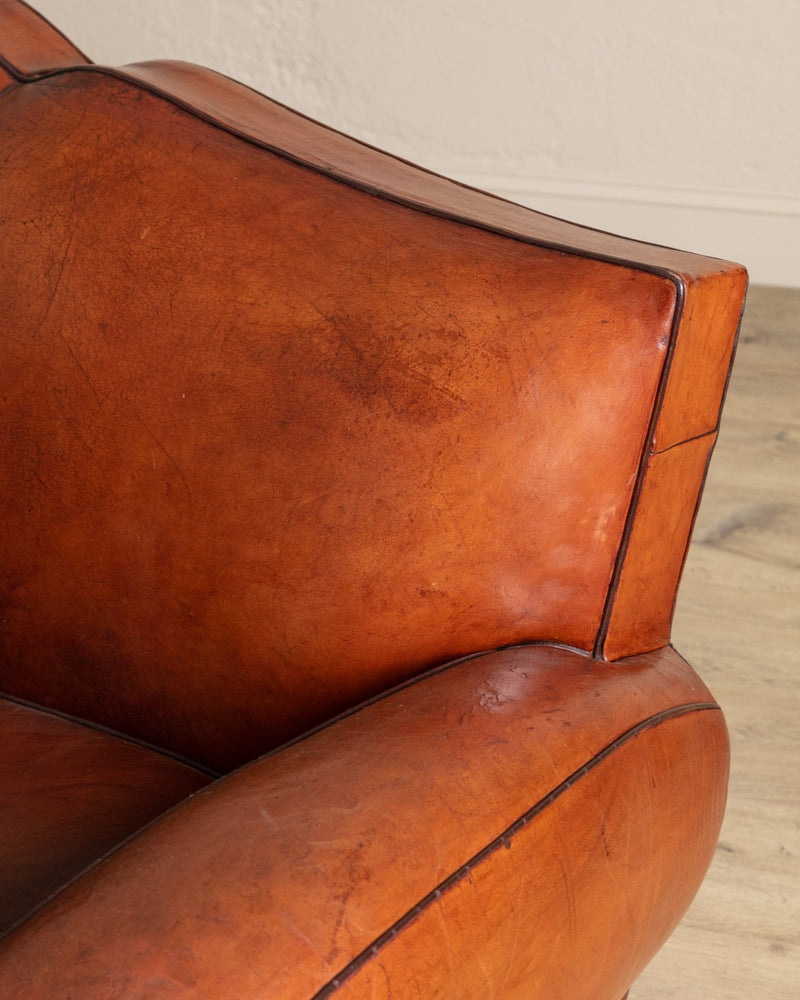 Art Deco Leather Mustache Back Sofa, France, 1930's - Lone Fox