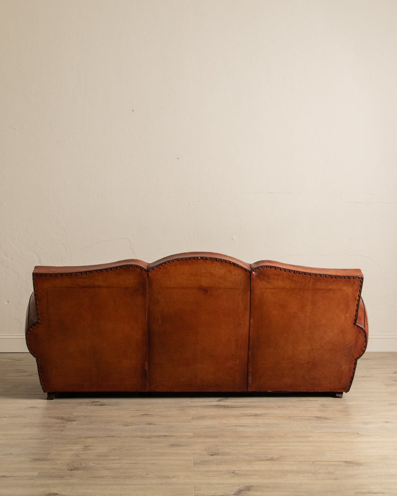 Art Deco Leather Mustache Back Sofa, France, 1930's - Lone Fox