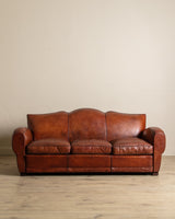 Art Deco Leather Mustache Back Sofa, France, 1930's - Lone Fox