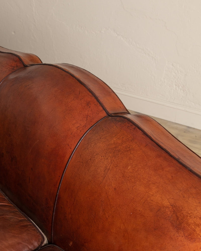 Art Deco Leather Mustache Back Sofa, France, 1930's - Lone Fox