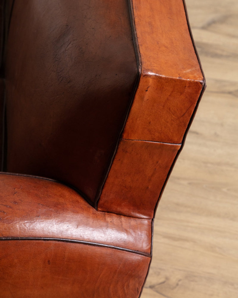 Art Deco Leather Mustache Back Sofa, France, 1930's - Lone Fox