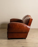 Art Deco Leather Mustache Back Sofa, France, 1930's - Lone Fox