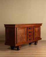 Art Deco Oak Paneled Door Sideboard w/ Turned Wood Pulls, France, 1940's - Lone Fox