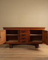 Art Deco Oak Paneled Door Sideboard w/ Turned Wood Pulls, France, 1940's - Lone Fox