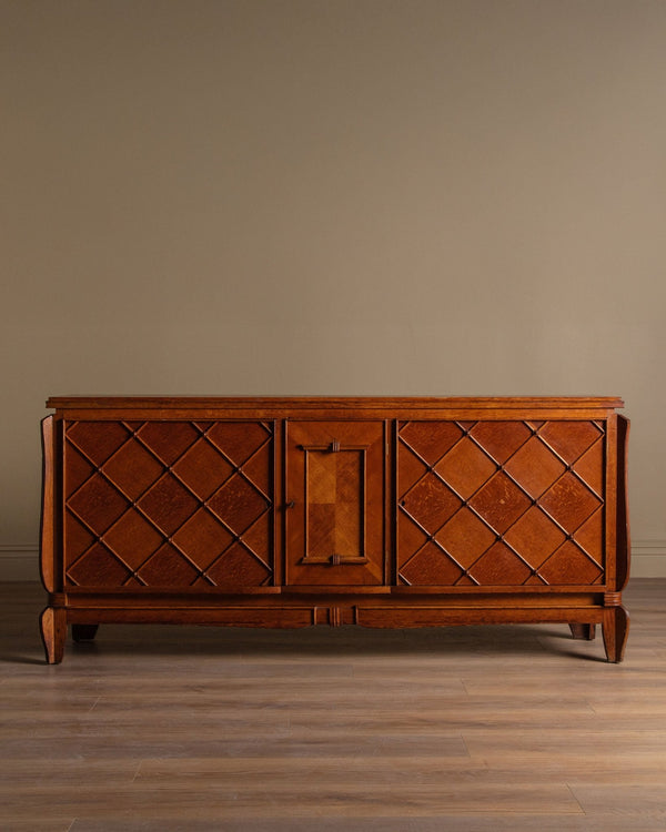 Art Deco Oak Sideboard w/ Crosshatch, Manner of Jean Royere, France, 1945 - Lone Fox