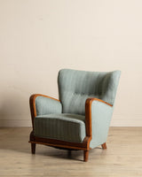 Art Deco Oak & Wool Striped Lounge Chair, Sweden, 1940's - Lone Fox