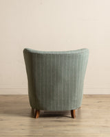 Art Deco Oak & Wool Striped Lounge Chair, Sweden, 1940's - Lone Fox