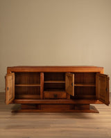 Art Deco Pedestal Base Oak & Brass Mounted Sideboard, France, 1940's - Lone Fox