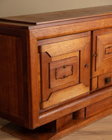 Art Deco Pedestal Base Oak & Brass Mounted Sideboard, France, 1940's - Lone Fox
