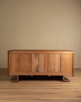 Art Deco Pedestal Base Oak & Brass Mounted Sideboard, France, 1940's - Lone Fox
