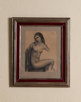 Art Deco Pencil Sketch by Robert van de Velde, Belgium, 1950's - Lone Fox