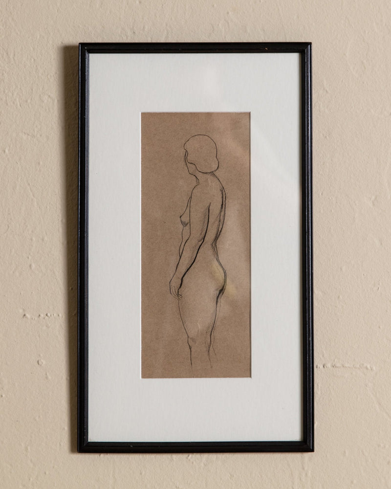 Art Deco Pencil Sketch of Nude Figure, France, 1920's - Lone Fox