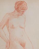 Art Deco Red Pencil Woman Study with Pistachio Mat, France, 1930s - Lone Fox