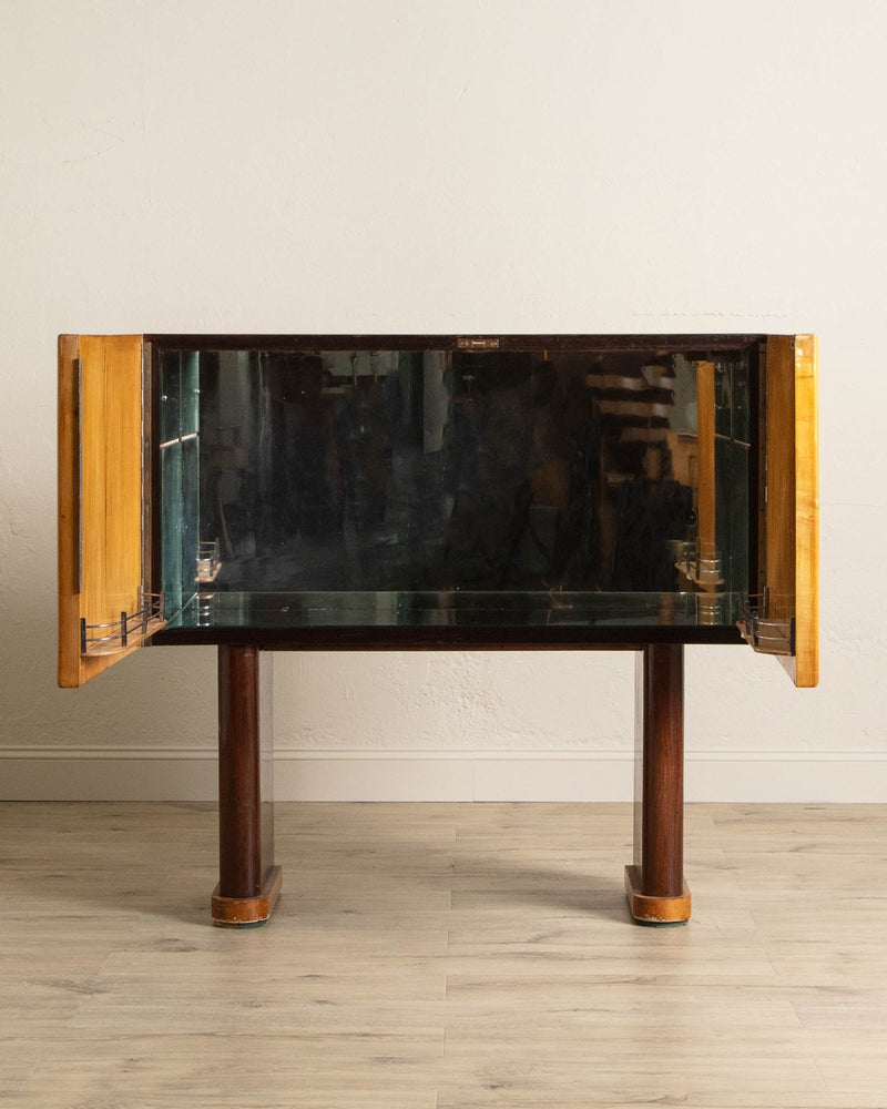 Art Deco Rosewood Mirrored Two Door Bar Cabinet, Italy, 1939 - Lone Fox