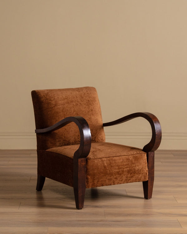 Art Deco Sculptural Armchairs in Ginger Velour, Germany, 1930's (2 Available) - Lone Fox