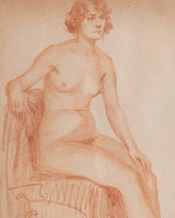 Art Deco Seated Nude Pencil Sketch, France, 1920s - Lone Fox
