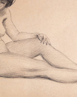 Art Deco Seated Nude Pencil Sketch in Black Deco Frame - Lone Fox
