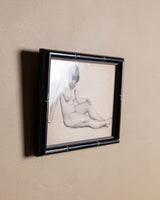 Art Deco Seated Nude Pencil Sketch in Black Deco Frame - Lone Fox