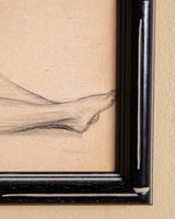 Art Deco Seated Nude Pencil Sketch in Black Deco Frame - Lone Fox