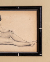 Art Deco Seated Nude Pencil Sketch in Black Deco Frame - Lone Fox