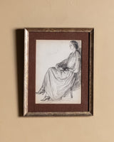 Art Deco Seated Woman with Book Pencil Sketch, France, 1920s - Lone Fox