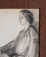 Art Deco Seated Woman with Book Pencil Sketch, France, 1920s - Lone Fox