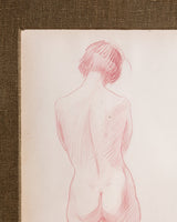 Art Deco Standing Nude Red Pencil Sketch in Silver Frame, 1930's - Lone Fox