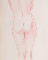 Art Deco Standing Nude Red Pencil Sketch in Silver Frame, 1930's - Lone Fox