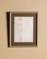 Art Deco Standing Nude Red Pencil Sketch in Silver Frame, 1930's - Lone Fox