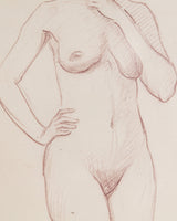 Art Deco Standing Woman Pencil Sketch with Pistachio Mat, France, 1930s - Lone Fox