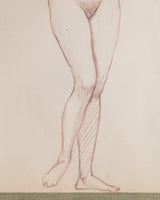 Art Deco Standing Woman Pencil Sketch with Pistachio Mat, France, 1930s - Lone Fox