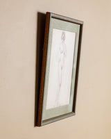 Art Deco Standing Woman Pencil Sketch with Pistachio Mat, France, 1930s - Lone Fox