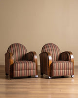 Art Deco Striped Oak Lounge Chair, France, Circa 1920s (2 available) - Lone Fox