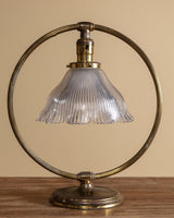 Art Deco Style Brass & Ribbed Glass Table Lamp, Europe, 1950s - Lone Fox