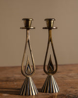 Art Deco Style Brass Taper Candle Holders, 1950's - Lone Fox