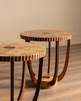 Art Deco Style Parquetry Burl Accent Tables, Italy, 1970's (2 Available) - Lone Fox