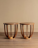 Art Deco Style Parquetry Burl Accent Tables, Italy, 1970's (2 Available) - Lone Fox
